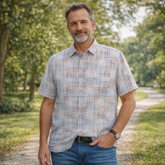 Linen Club Room Other - Linen Club Room Luxury Shirt‎ Mens XXL Plaid Short Sleeve 100% Linen Button Down